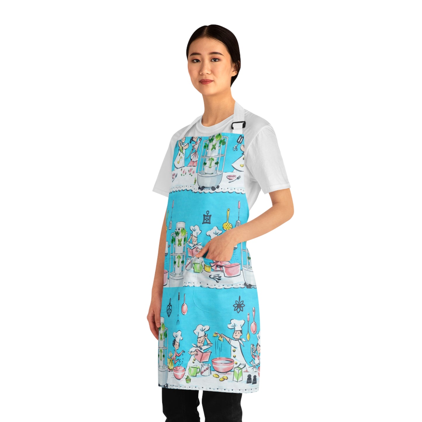 Retro Kitchen Apron — Cute Chef & Baking Pattern on Blue