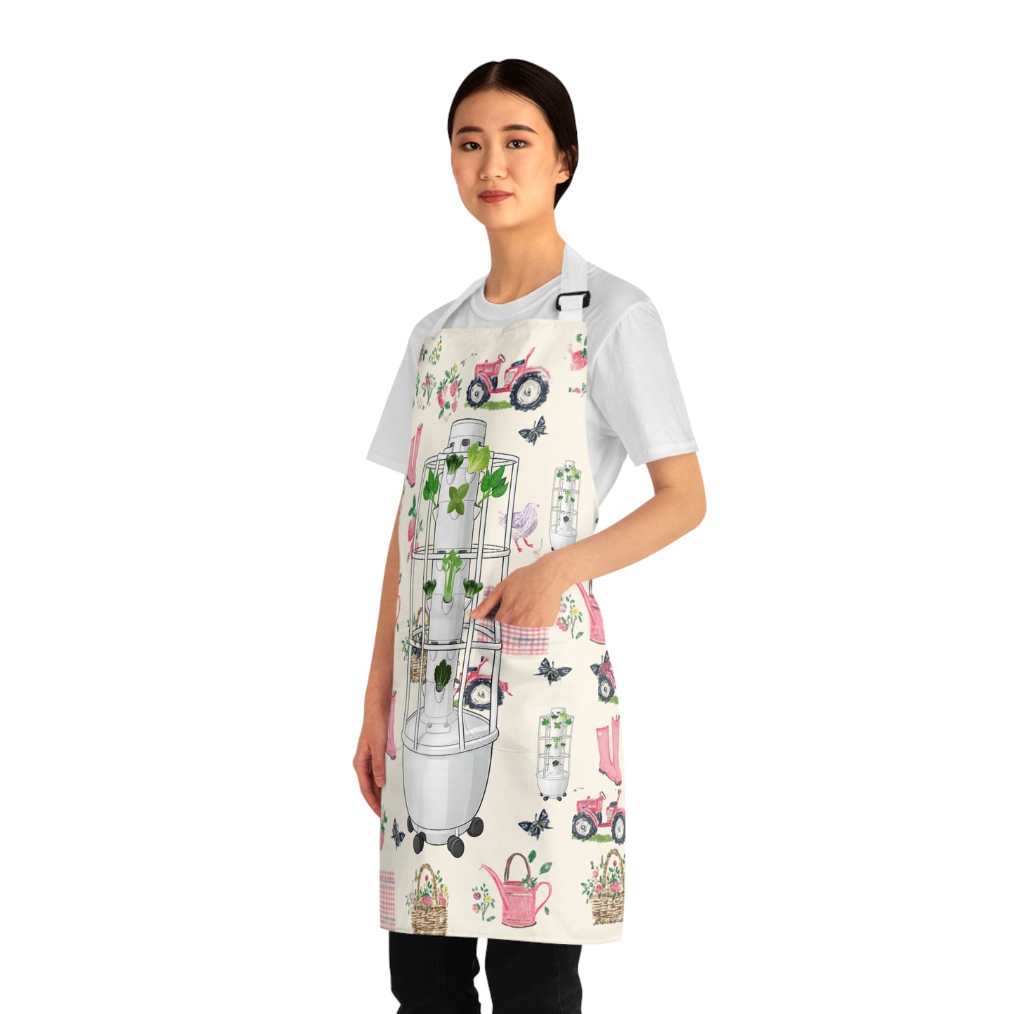 Garden Harvest Apron — Floral Tractor & Planter Pattern