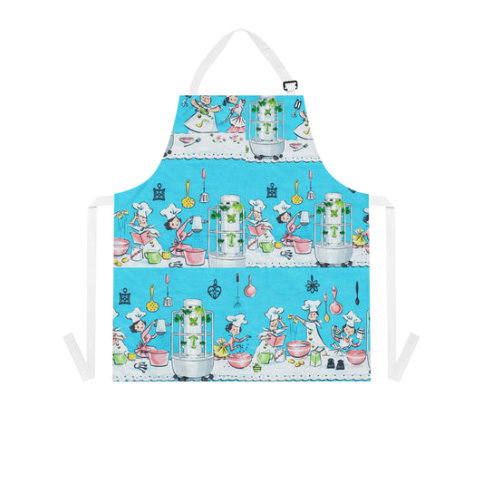 Retro Kitchen Apron — Cute Chef & Baking Pattern on Blue