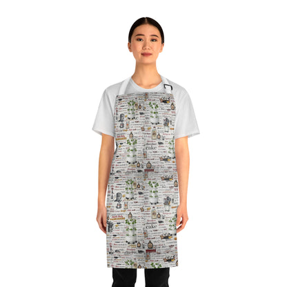 Vintage Kitchen Recipe Print Apron — Rustic Baking & Herb Illustration Chef Apron