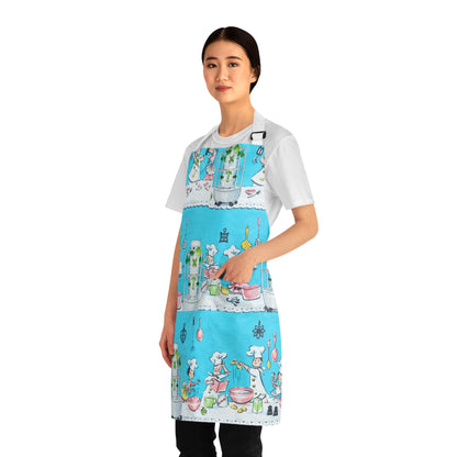 Retro Kitchen Apron — Cute Chef & Baking Pattern on Blue