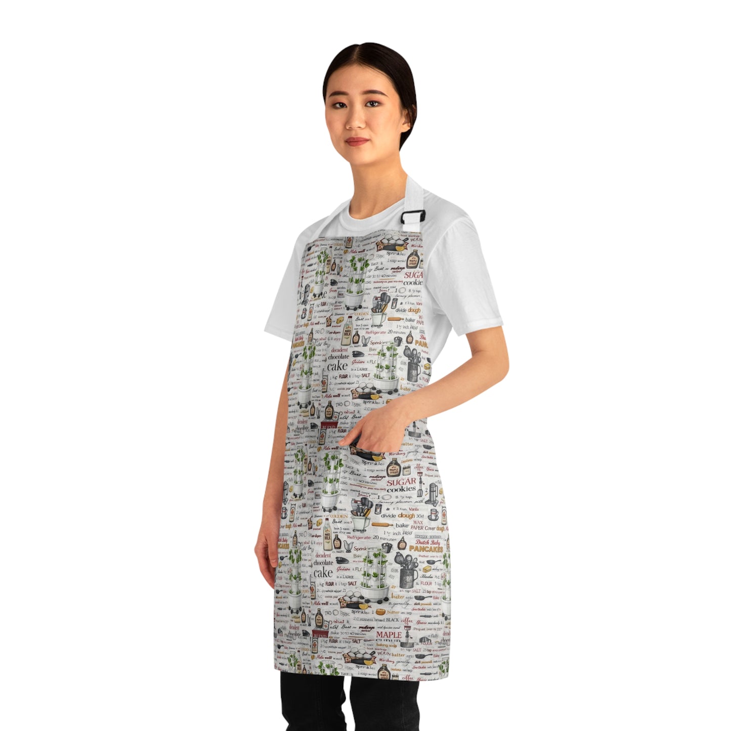 Vintage Kitchen Recipe Print Apron — Rustic Baking & Herb Illustration Chef Apron