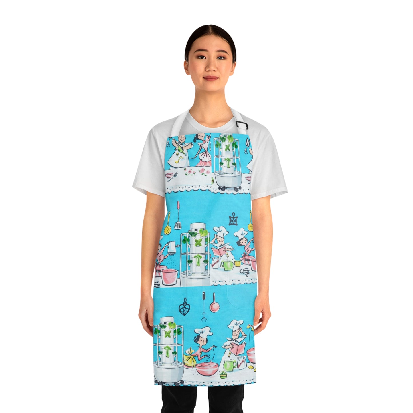Retro Kitchen Apron — Cute Chef & Baking Pattern on Blue