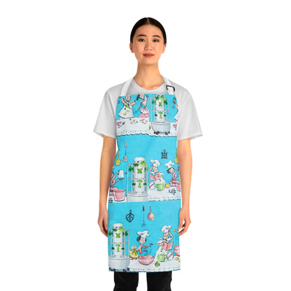 Retro Kitchen Apron — Cute Chef & Baking Pattern on Blue