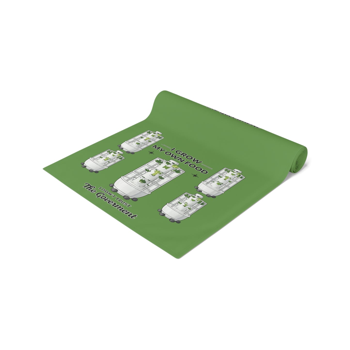 Green Botanical Table Runner — 'I Grow My Own Food' Garden Design