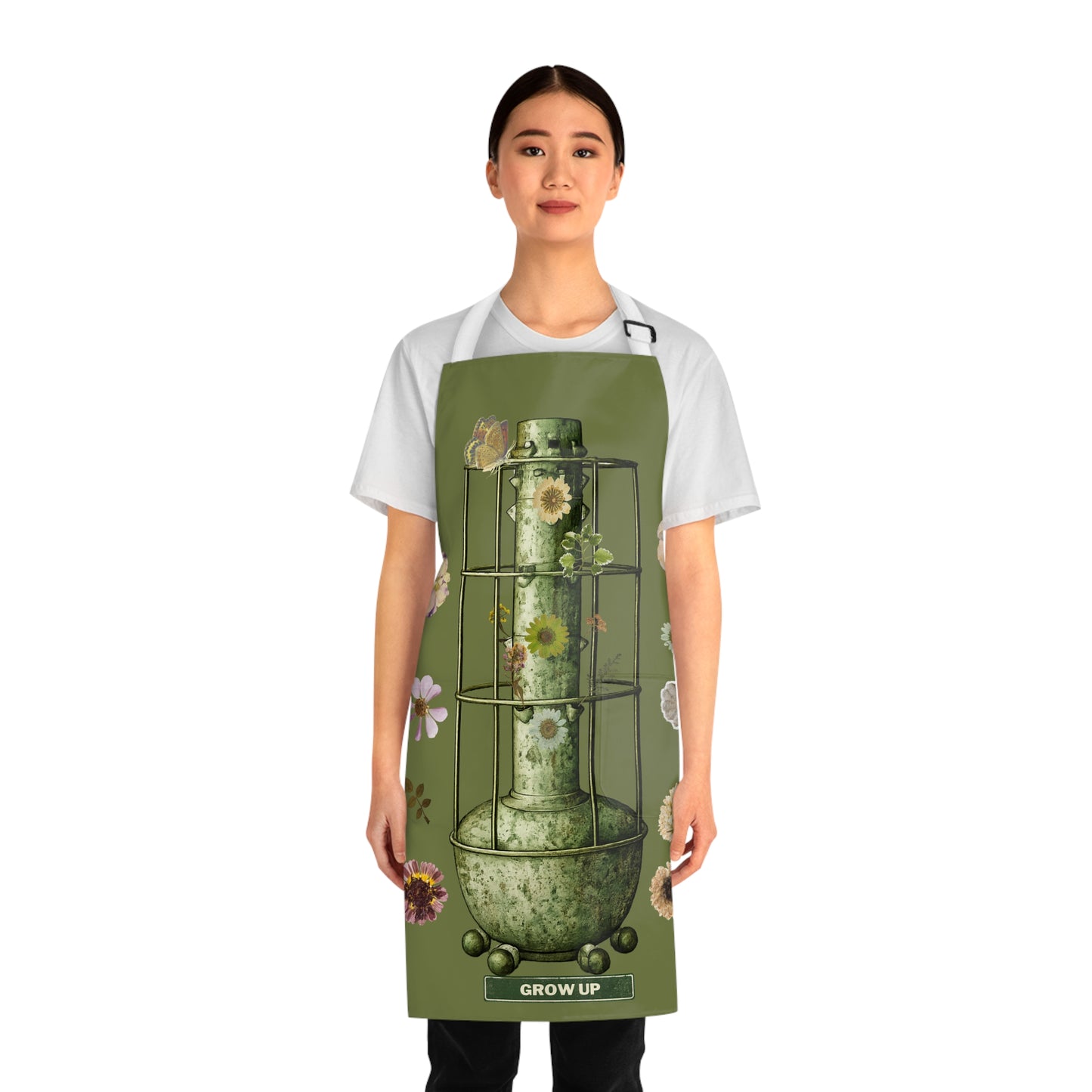 Botanical Grow Up Apron — Green Floral Garden Planting Apron